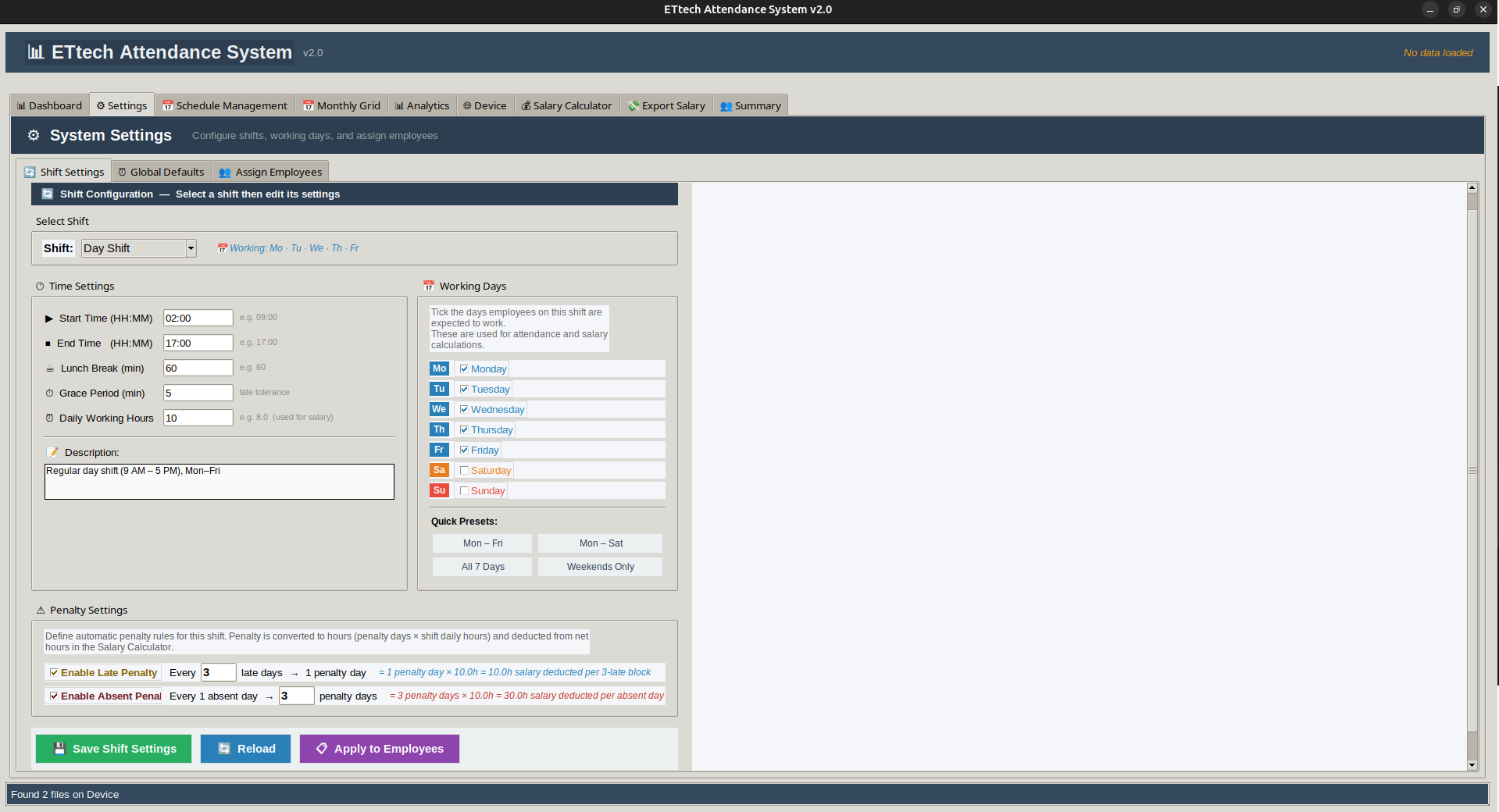 Shift Config